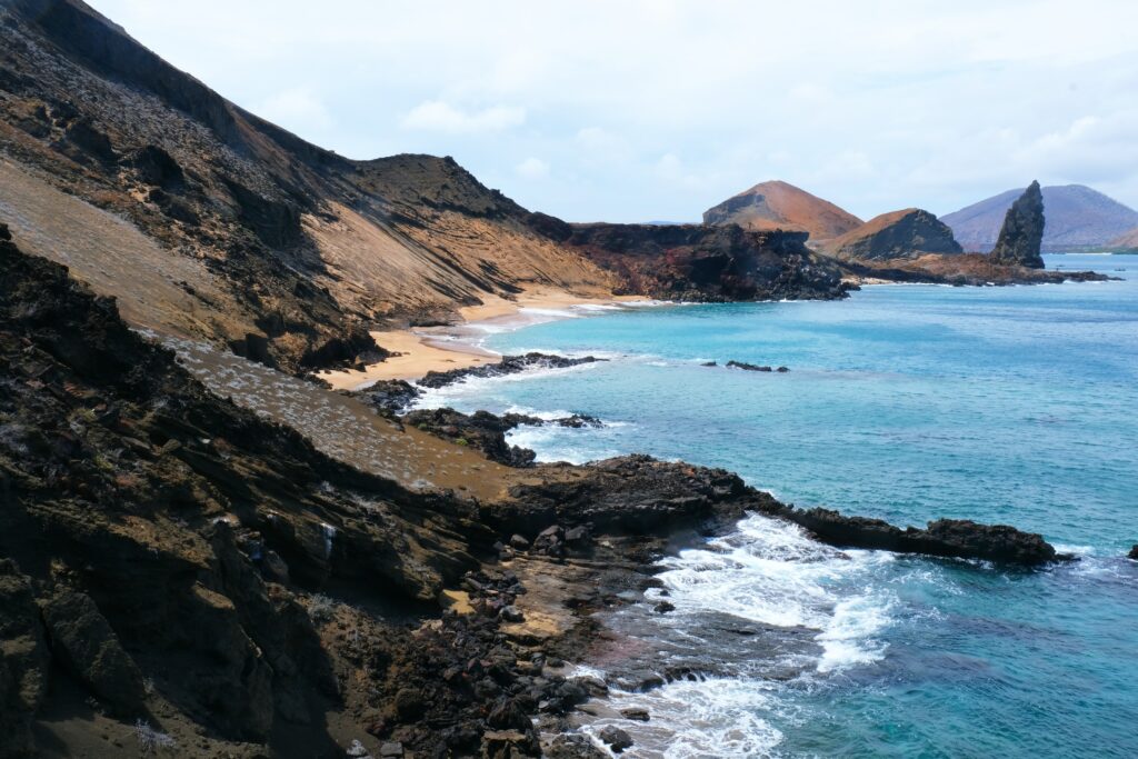 Pinnacle Rock and beach on the Galapagos Islands 
